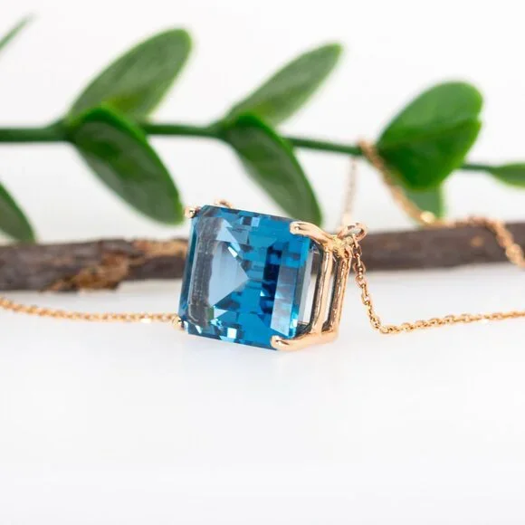 8.3cts London Blue Topaz Necklace in 14K Solid GoldFine Jewelry